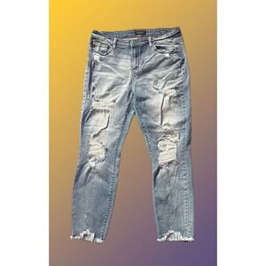 Judy Blue Boyfriend Fit Distressed Jeans Medium Wash Paint Splatter 13/31 Womens